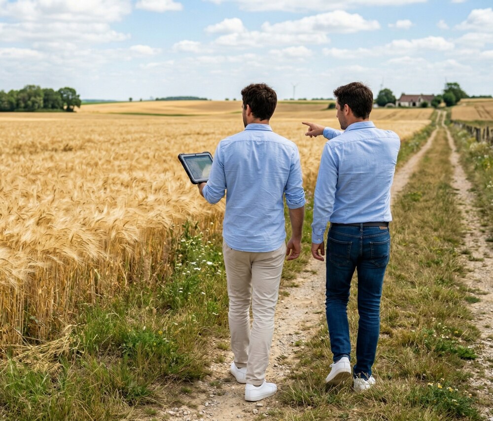 Les fondateurs des Gloutons dans un champ de blé en Seine-et-Marne